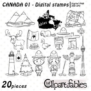 KANADA Tag digitale Briefmarken, Ahornsirup, Kanada Umriss, Toronto, Ahornblatt, niedliche Geweih Linie Kunst, Gans, Biber Grafik -Sofort Download
