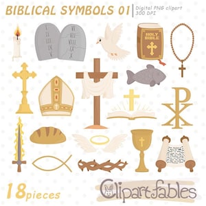 CHRISTIAN SYMBOLS Clipart, katholische Kirche, Kirchensymbole, Ikonen - Digital PNG, Sofort Download