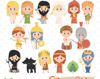 Cute GREEK GODS clipart, Ancient Greece, Immortal, Greek religion clipart, Cute Zeus, Poseidon, Aphrodite art - INSTANT download