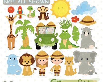 Cute SAFARI FRIENDS, Jungle animals clip art set - Digital clip art, Safari animals, Jungle birthday party - INSTANT download, Printable