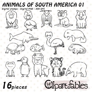 REGENWALD TIERE Umriss Tiere Südamerikas, Alpaka Line Art, Wilde Tiere, Dschungel, Instant Download, Printable