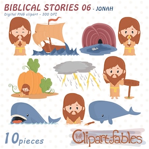 JONAH and the WHALE clipart for kids, Book of Jonah, Religion clipart, Bible based story - INSTANT download, Digital png
