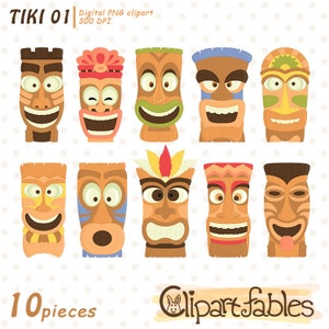 TIKI MASK clipart, Polynesian culture, Maori art, Tiki statue, Luau party decor - INSTANT download