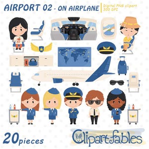 Clipart de PILOTO e AEROMOÇA, Aeronave, Bom voo, Em um avião, Equipamento de aeronave, Avião - Download INSTANTÂNEO