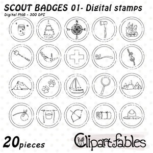 SCOUT BADGES (1) digital stamps, Circle Patch outline, Embroidered, Patch, Sew and Iron On Patch, Art for clothes - INSTANT download