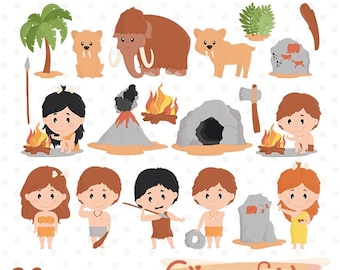 ICE AGE clipart, Caveman clip art, Prehistoric design, Stone age, Paleo art, Digital clipart, INSTANT download, Printable