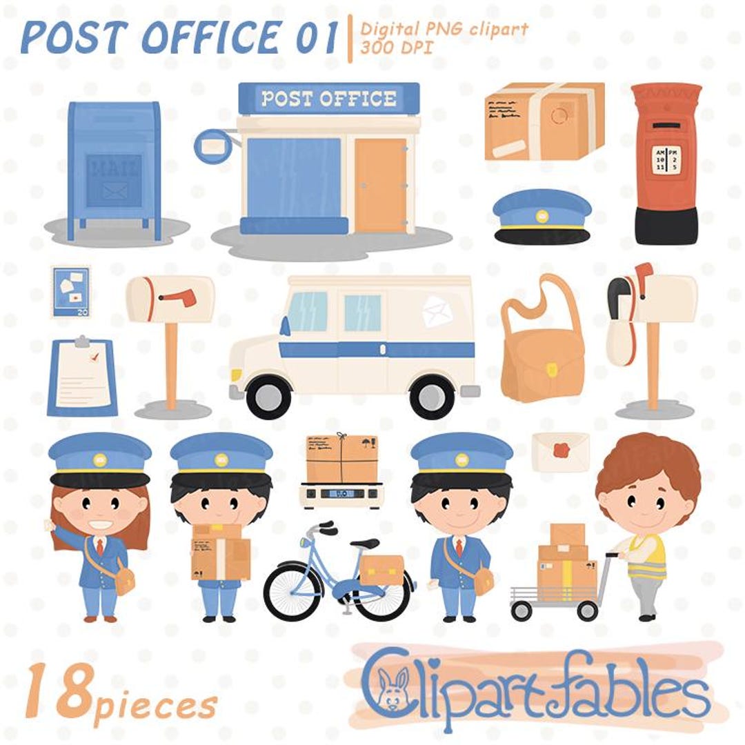POST OFFICE Clipart, Postman Illustration, Delivery, Shipment, Online ...