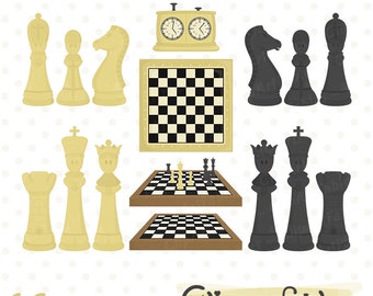 CHESS clipart, Sport clipart, Figury szachowe dla dzieci, Gra w szachy, Sztuka szachów stołowych - NATYCHMIASTOWE pobieranie, Cyfrowe PNG