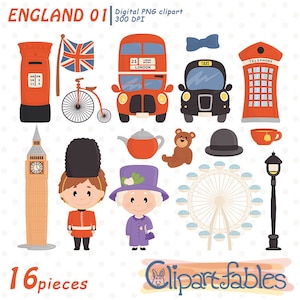 INGLATERRA clipart, Europa clip art, LONDRES, clipart britânico, Ônibus de dois andares, Arte de táxi de Londres - Download INSTANTÂNEO, Digital, Imprimível