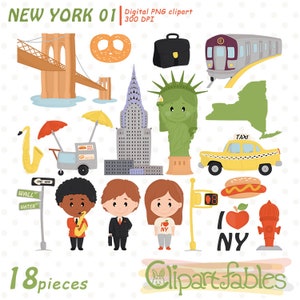 NOVA YORK clipart, Viagem nos EUA, Eu amo NY, Big Apple, Ponte de Manhattan, Estados Unidos, Clipart digital - Download instantâneo