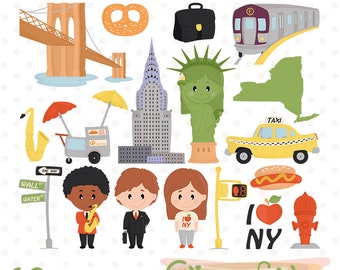 Cute NEW YORK clipart, Travel in the Usa, I love NY, Travel vectors, Big Apple, Manhattan, United State, Digital clipart - Instant download