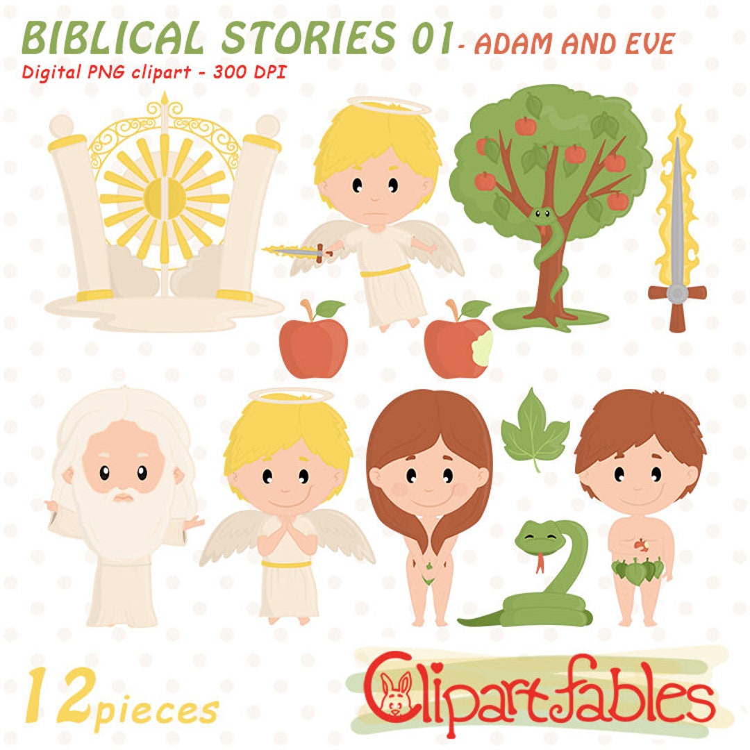 ADAM and EVE Clipart, Tree of Knowledge, Paradise, Biblical Story