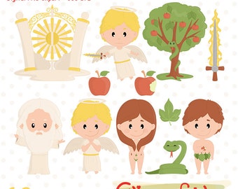 ADAM and EVE clipart, Tree of Knowledge, Paradise, Biblical story, Christian art, Religion - INSTANT download, Printable, Digital png