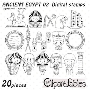 ANCIENT EGYPT digital stamps, Travel, Nefertiti outline, Ancient civilization, Line art, Educational, Historical art, INSTANT download