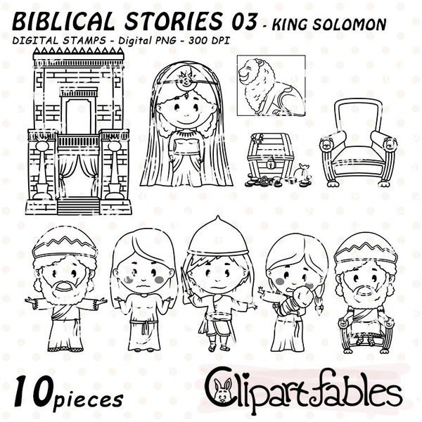 Wise KING SOLOMON digital stamps, Christianity, Biblical story, Outline, Coloring for kids, Judgement of Solomon, Wisdom - INSTANT download