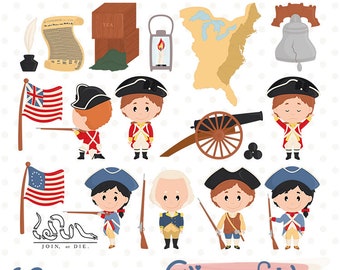 REVOLUTIONARY WAR clipart, U.S. history, George Washington illustration, Boston tea party, American war of independence - INSTANT