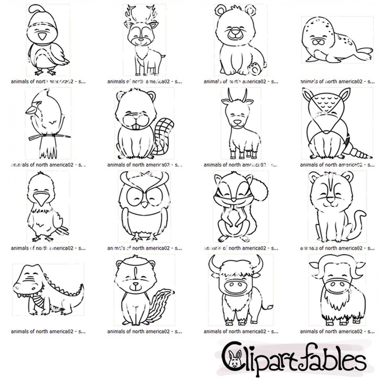 Cute ANIMALS of North America DIGITAL STAMPS North America | Etsy