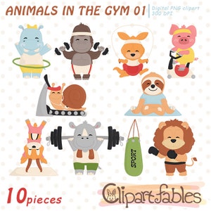 TIERE im GYM Clipart, niedliche Sportler Clip Art, lustige Tiere machen Übung, Yoga, Training, Workout, Tierbabys - SOFORT Download