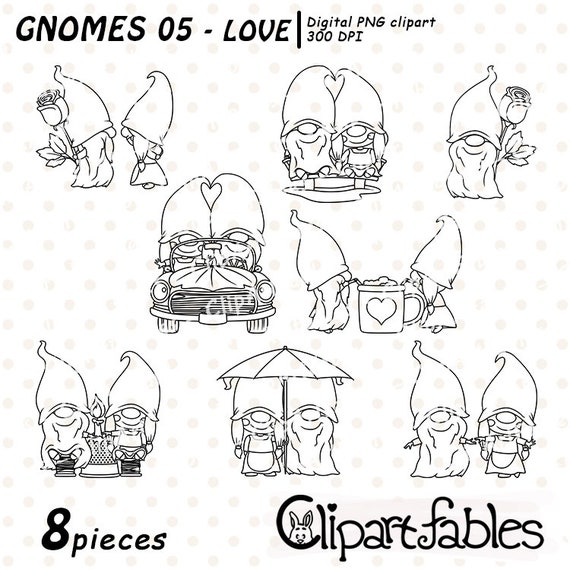 Kitchen Gnomes. Digital Stamps Gnomes, Black and White