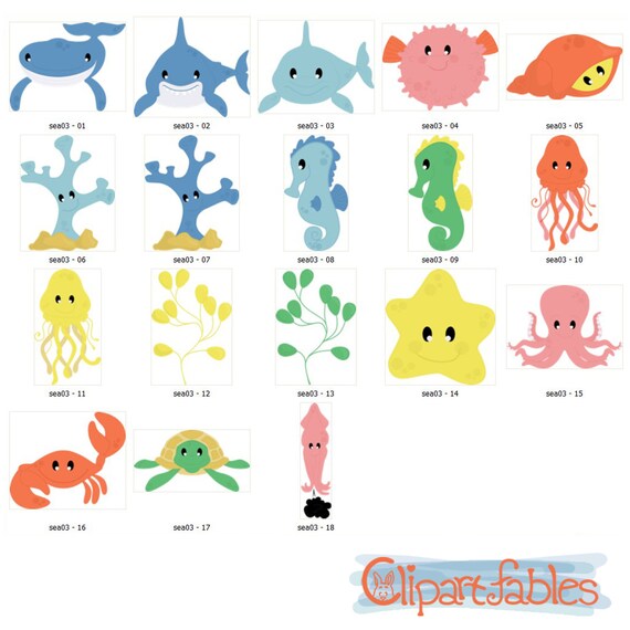 Cute Sea Animals Clipart Under The Sea Clip Art Animal Etsy
