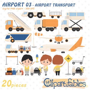 AIRPORT TRANSPORT clipart, Airport workers, Aircraft, Airport equipment, Airport vehicles, Airplane - Instant download, Digital PNG