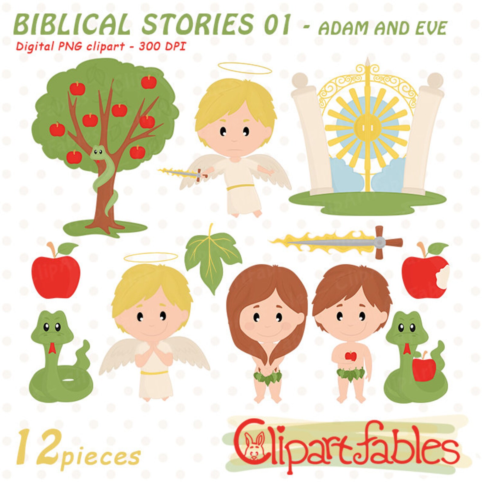 Cute ADAM and EVE Clipart Tree of Knowledge Paradise | Etsy Hong Kong