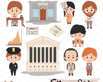 Die GREAT DEPRESSION Clipart, Bildung, Geschichte der USA, 1929, New York, Börse in USA - Digital PNG, zum sofortigen Download