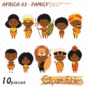 AFRICAN FAMILY clipart, Zulu Tribe clip art, African culture, Family characters, Traditional costume - INSTANT download