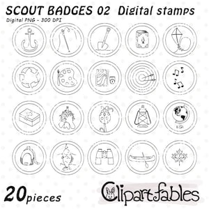 SCOUT BADGES (2) stamps, Circle Patch outline, Embroidered, Patch, Sew and Iron On Patch, Art for clothes digital stamps - INSTANT download