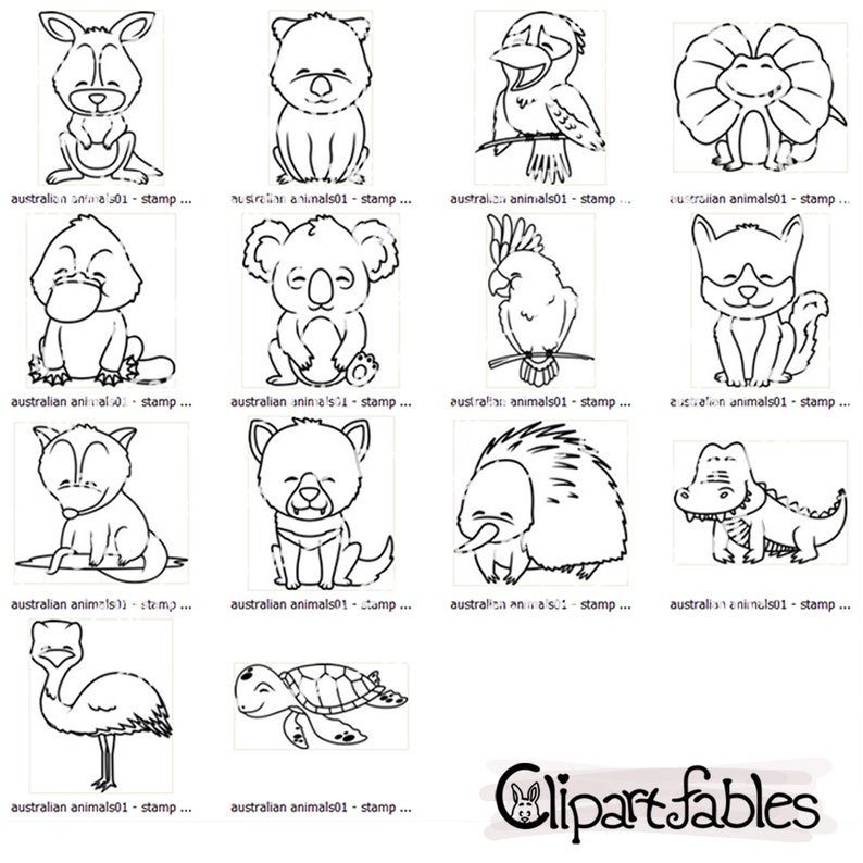 Cute AUSTRALIAN ANIMALS Digital Stamps, AUSSIE Animals, Stamps, Outline