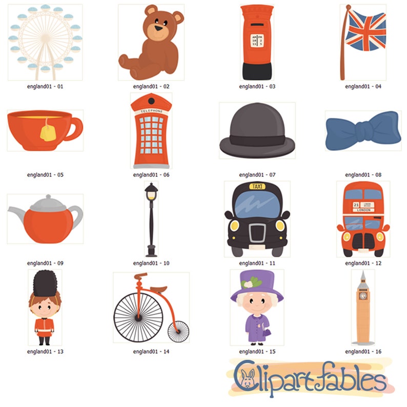 Cute ENGLAND clipart, Europe clip art, LONDON, British clipart, Double decker bus, London taxi art INSTANT download, Digital, Printable image 2