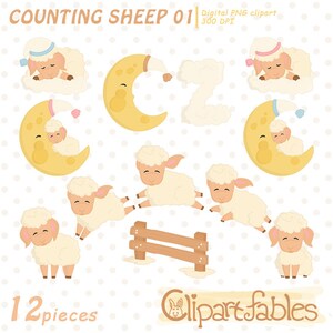 COUNTING SHEEP clipart per dormire, musica ninna nanna per bambini, filastrocca delle pecore, notte, set di clipart della buonanotte per bambini - download IMMEDIATO