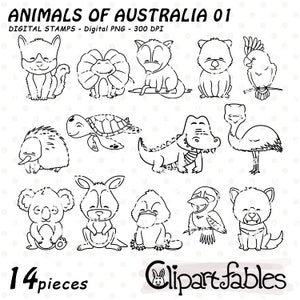 ANIMALES AUSTRALIANOS - Sellos digitales, Animales AUSTRALIANOS, Sellos, Contorno, Arte lineal de animales bebés, Animales salvajes - Descarga instantánea