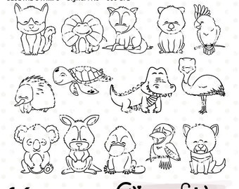 AUSTRALIAN ANIMALS - Digital stamps, AUSSIE animals, Stamps, Outline, Baby animals line art, Wild animals - Instant download