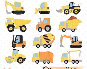 UNDER CONSTRUCTION clipart, Truck clip art, Printable, Tractor design, Heavy equipment, Work machines - Instant download, Digital PNG