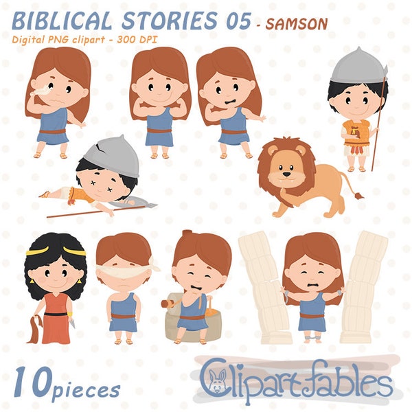 SAMSON and DELILAH clipart, Religious, Philistines, Donkey jawbone, Samson and the lion, Biblical stories - INSTANT download