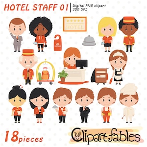 CLIPE DE FUNCIONÁRIOS DE HOTEL, Hospitalidade, Equipe de funcionários de hotel, Ilustração de gerente - Download INSTANTÂNEO, Digital png