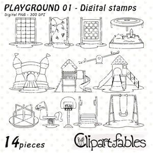 PLAYGROUND digital stamps, Kids on slide outline, Park line art, Playground activity, Outdoor clipart, INSTANT download, Colouring