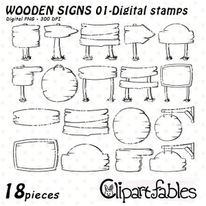 HOUTEN TEKENS - Digitale postzegels, bord, blanco houten randen, planken, uithangborden, houten stempels, kleuren - INSTANT download, Digitale kunst