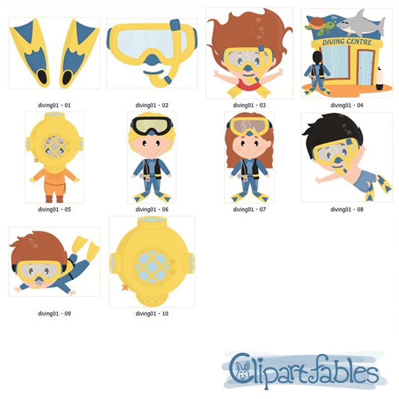 DIVING clipart, Cute snorkeling clip art, Deep sea diver, Diving centre, Under the sea, Scuba diving INSTANT download image 2