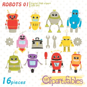 Amigos ROBÔ clipart, - Colorido, Robôs engraçados, Festa de aniversário de robô, Robô de brinquedo, Download INSTANTÂNEO, Imprimível, Arte digital