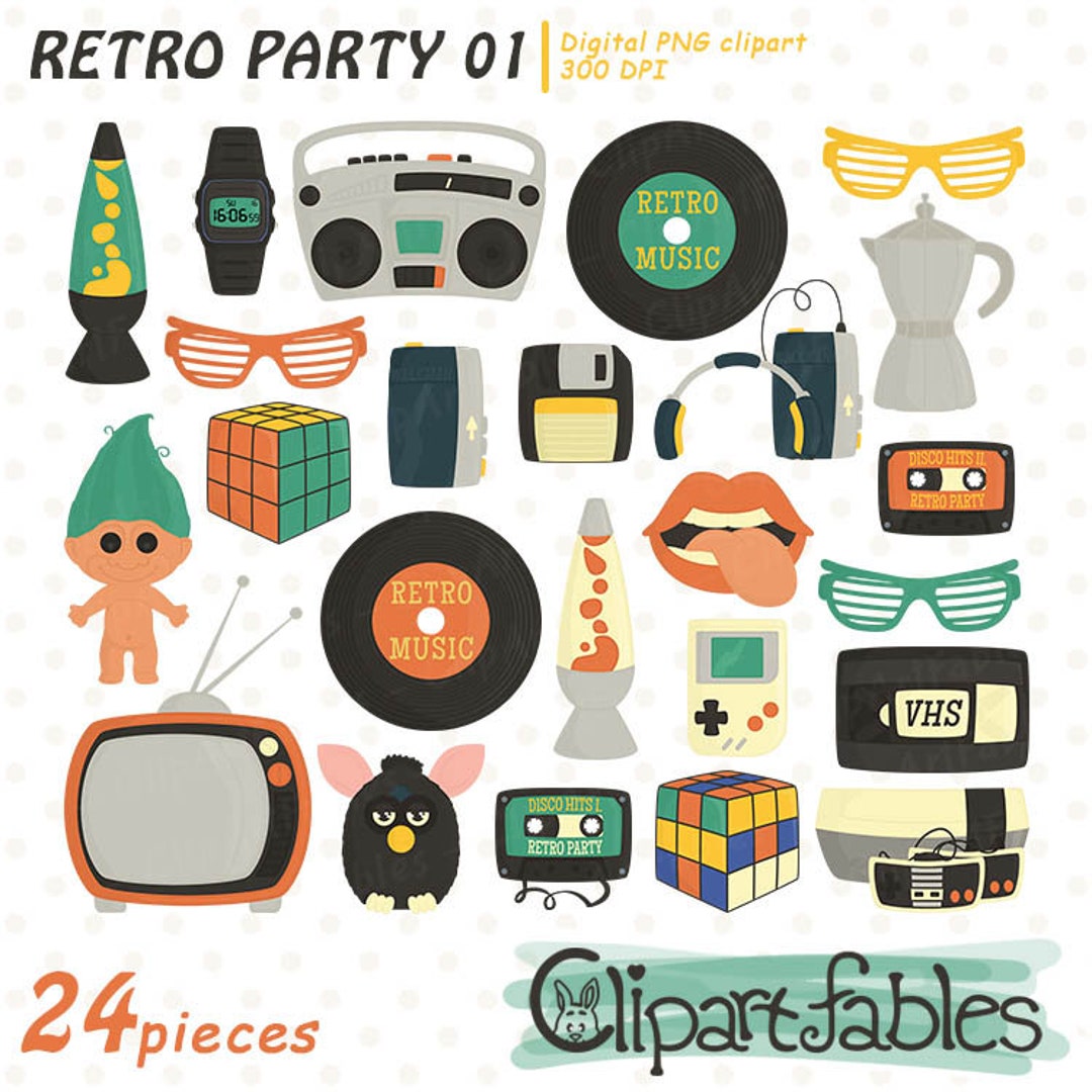 Cute Clipart, RETRO PARTY, 80's, 90's, Music Clip Art, Vintage Art ...