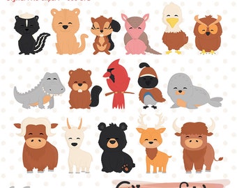 Cute ANIMALS clipart, North America wildlife, Woodland animals clip art, Printable, Digital design - INSTANT download