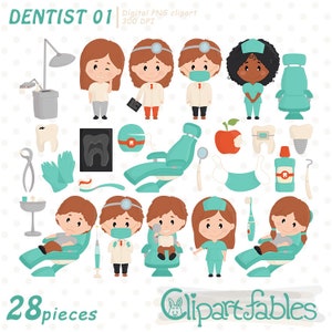 Clipart de DENTISTA, Clipart de clínica dental, Dientes, Herramientas dentales - Descarga INSTANTÁNEA, Clipart digital