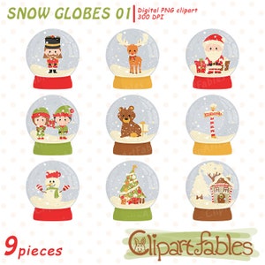 Clipart globo di neve di NATALE, BABBO NATALE, illustrazione di elfo, download IMMEDIATO, png digitale