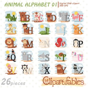 ANIMAL ALPHABET clipart, KIDS alphabet, Child education, English Abc, Nursery art for kids - Instant download, Printable, Digital art