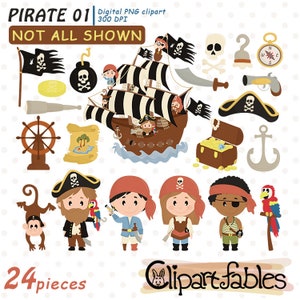 Cute PIRATE clipart, Ahoy clip art, Pirate ship design, Nautical, Pirate birthday, INSTANT download, Printable clipart for kids