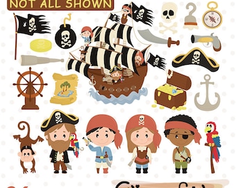 Cute PIRATE clipart, Ahoy clip art, Pirate ship design, Nautical, Pirate birthday, INSTANT download, Printable clipart for kids