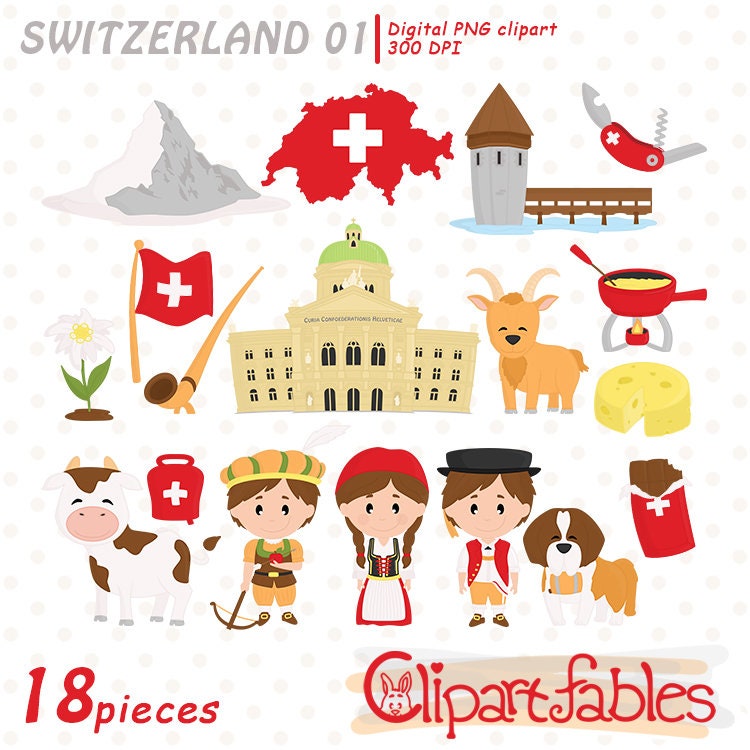 SWITZERLAND clipart Europe clip art Swiss kids Matterhorn Etsy