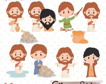 Cute JESUS clipart, BIBLICAL stories, Miracles of Jesus, Bible theme, Christianity, Religion - INSTANT, Printable, Jesus characters